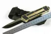 Högkvalitativ guld Auto Tactical Knife 440C Drop Point Black / Wire Drawing Two-Tone Blad utomhus campingöverlevnad Räddningsknivar med nylonpåse