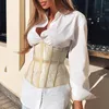 Damesvormers sexy streep transparante mesh body shaper corsets met rug veter-up cincher korset top slank riem zwarte shapewear 2307