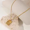 Anhänger Halsketten Mode 18 Karat vergoldet Edelstahl Relief Zirkon Stein Augen Quadratische Halskette Für Frauen Textur Schmuck