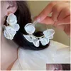 Hoop Huggie Earrings Kaitin Sier Needle Cloth Art Crystal Flower For Women Korean Fashion Personality Temperament Female Drop Deli Dh6Jm