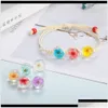 Bedel armbanden sieradenboho vintage armband handgemaakt echt droge bloem glazen bal weven verstelbaar voor vrouwen pwcda drop levering juweel dhglp