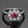 Cluster Rings Top Sale Red Ruby Gemstone Flower For Women's 925 Sterling Silver Vintage Engagement Smycken gåvor Partihandel