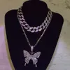 2Pcs Set Exaggerated Inlaid Women's Retro Set Jewelry Necklace Diamond Geometric Chain Cuban Butterfly Necklaces