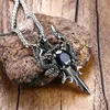 Ожерелья с подвеской, двойной меч дракона с черным кристаллом, ожерелье, готическое готическое ювелирное изделие, аксессуары для женщин и мужчин, колье в стиле ретро
