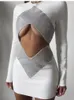 Sıradan Elbiseler 2023 Sonbahar Rayon Bandaj Kadınlar Uzun Kollu Seksi Delikler Bodycon Mini Elbise Moda Moda Gece Kulübü Partisi Kıyafet Vestido