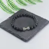 Braccialetti di collegamento Pietra lavica vulcanica nera naturale Bracciale con manubri Uomo Perline di ossidiana opaca per le donne Gioielli dimagranti con bilanciere