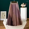 Skirts 2023 Tutu Tulle 2 Layers Women Color Block Mesh Elastic High Waist Maxi Long Charming Midi Skirt Pleated Princess Saia