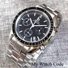 Wristwatches Sport Moon VK63 Chronograph Quartz Watch For Men Grey Dial 24 Hours Stainless Steel Wristwatch Calendar Date 40mm Clock
