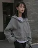 Kvinnors hoodies grå kvinnor hoodie 2023 Autumn zip up överdimensionerad beskuren jacka avslappnad solid varm huvtröjor