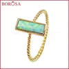 Bagues de cluster Borosa 10pcs Mode Gold Bezel Rectangle Japonais Opal Blanc / Bleu Bague pour Femmes Gems Mix Couleurs ZG0236