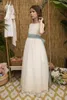 Mädchenkleider Elfenbein Spitze Blumenkleid Halbarm Erstkommunion Vintage mit Schleife Tüll Kind Hochzeit Geburtstag Kleider