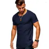 Męskie koszule okrągłe szyję Slim Solid Kolor krótkocześnie koszulki plisowana raglan rękaw dolna koszula