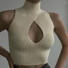 Damestanks Casual mouwloze Turtleneck tanktop Women Summer Fashion Blusas 2023 Slim gebreide Vest Tops Woman Elegant Cut Out Tees
