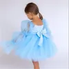 Robes de fille fleur pour les mariages perle perlée gonflée princesse enfants enfants soirée première Communion petite mariée robe de bal