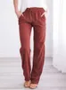 Kvinnor Pants Capris Summer Women's Cotton Linen Drawstring Loose Wideleg Pants Long Trousers With Pocket WDC4496 230410