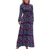 Casual Dresses Vintage Gothic Dress Long-Sleeve Floral Print Sexy Maxi High Waist Korean Fashion Design Beach Long Gift Idea