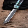 Hoge kwaliteit zwart AUTO tactisch mes 440C zwart oxide draadtrekken Tanto Point Blade Abalone shell / aluminium handgreep Survival messen met nylon tas