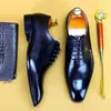 Dress Shoes Luxury Mens Brogue Oxford Genuine Leather Lace-Up Black Brown Grey Wedding Party Men Business Formal