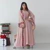 Vêtements ethniques Mode Tempérament Élégant Mousseline de soie Broderie Rose Col rond Robe longue avec Hijab Ramadan Eid Djellaba Musulman Dubaï
