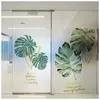 Pencere çıkartmaları yeşil bitki dekoratif tutkalsız elektrostatik cam film çıkartması ızgara banyo opak gizlilik