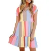 Freizeitkleider V-Ausschnitt Mode Streifen Farbe Puzzle Fan Sie Sexy Kleid Sommerhemd Langarm