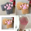 Five Fingers Gloves Five Fingers Gloves 1Pair Lovely Plush Cat Paw Claw Winter Warm Fingerless Women Girls Fluffy Bear Half Finger Mit Dh1Ka