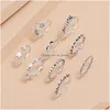 Band Rings 10 Sets/Lot Vintage Sets For Women Jewelry Accessories Heart Flowers Stars Finger Ring Female Gifts Drop Delivery Dhgarden Dhlga