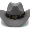 Wome Men czarny wełna Chapeu Western Cowboy Hat Gentleman Jazz Sombrero Hombre Cap Dad Cowgirl Hats Rozmiar