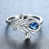 Cluster Rings Charm Leaf Design Teardrop Shape Sappire Blue Stone For Women Elegant Wedding Engagement Promise Cocktail Jewelry