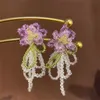 Lustre de lustre de miçangas de flores doces, brincos de gota de borla para mulheres personalidade novos pendentes belos