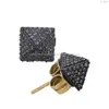 Solid 14K Yellow Gold Natural Sterling Sier Pave Diamond Pyramid Stud Earrings Daily Use Fine Jewelry