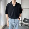 Mäns T-skjortor Summer Korean Style Fashion Ljus Bekant fast färg LAPEL Kortärmad t-shirt Män lös avslappnad Pullover Top