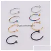 Nose Rings Studs 6/8/10Mm Punk Stainless Steel Fake Ring C Clip Lip Earring Helix Rook Tragus Faux Septum Body Piercing Jewel Drop Dhz6K