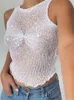 CAMISOLS TANKS TOSSY MESH LENCILA VENDO VENDO DE CARTO FOTO MULHERES MULHERES CROLT GLITTER GLITTE CASual Streetwear Hollow Out Slim Top Top 230410