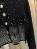 Women's Jackets designer Black Heavy Industry Diamond Knitted Shirt 2023 Autumn B Home High end Western Style Shoulder Pad Right Angle Slim Cardigan DVL4