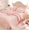 Bedding Sets Diamond Lace Princess Luxury Pink Ruffles Bed Skirt Solid Color Duvet Cover Bedspread Bedclothes Sheet Cotton