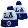 Casquettes Clippers pour hommes Bonnets Los Angeles Bonnets toutes les 32 équipes Tricoté à revers Pom Rayé Sideline Laine Chaud USA College Sport Bonnet en tricot Casquette de hockey pour femmes