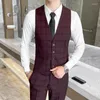 Men's Suits 2023 Leisure Business Men's Suit Vest Grid Fashion Sleeveless Jacket Gray Blue Large Size S-4XL