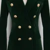 Costumes pour femmes Blazers S XXL haute qualité automne hiver mode couleur Pure vert velours Double boutonnage mince à manches longues haut jupe courte femme ensemble 231110