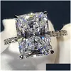 Ringen Bandringen Radiant Cut 3Ct Lab Diamond Ring 925 Sterling Sier Bijou Engagement voor vrouwen Bruidsfeest Sieraden 885 Q2 Dhgarden Dh5F