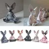 Ny 8/13 cm Sphynx Cat Meditera harts kattfigur Animal Model Doll Toys Hairless Cat Figurin Heminredning utomhus trädgårdsstaty