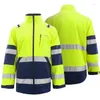 Men's Jackets Autumn Winter Reflective Jacket Men Fleece Two Tone Hi Vis Workwear Windproof Thermal Protective Safety Clothing Size S-4XL