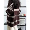 Women's Knits Korean Version Striped Hooded Melard Color Knitted Cardigan Fashion Temperament Simple Style Sweater Texture Women Top Coat