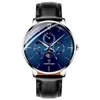 Wristwatches Mark Fairwhale Men Multifunctional Quartz Watch Moon Phase Wristwatch Classic Business Simple Watches For Man Reloj Hombre 5330