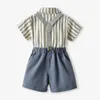 Ensembles de vêtements Vêtements pour garçons en bas âge Vêtements pour enfants Tenue d'été Robe Chemise Shorts Tenues Bébé à manches courtes Fête de mariage Porter un noeud papillon doux