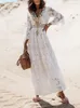 Robes de soirée dentelle Maxi Robe femmes été plage vacances blanc mariage dames rétro col en V longue Boho robe d'été Robe Longue