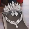 Brincos de colar Conjunto de Kmvexo Lindo Cristal Ab Colares de Tiaras de Moda de Noiva para Mulheres Jóias de Coroa de Vestido de Noiva