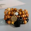 Strand Women's Ethnic Wood Beads Charm Bracelet Men Bileklik Tibetan Mala Butterfly Star Pendant Yoga Jewelry