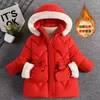 Jackets Send Gloves Winter Girls Jacket Warm Fur Collar Princess Coat Hooded Zipper Outerwear Birthday Gift 38 Years Kids Clothes 231109