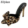 Sandaler Big Butterfly-Knot Leopard Grain Women Slippers Sandaler grunt Point Toe Mules Stripper High Heel Pumps Ladies Shoes 230316